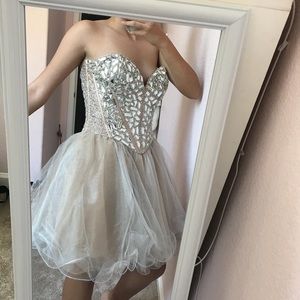 Beige rhinestone formal dress